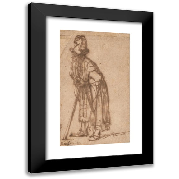 Rembrandt van Rijn 10x14 Black Modern Framed Museum Art Print Titled - Old Man Leaning on a Stick (1632-35)