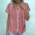 thumbnail image 4 of Enjoytime Womens Blouses Trendy Striped V-Neck Button Down Shirts Short Sleeve Dressy Business Casual Work Tops, 4 of 6
