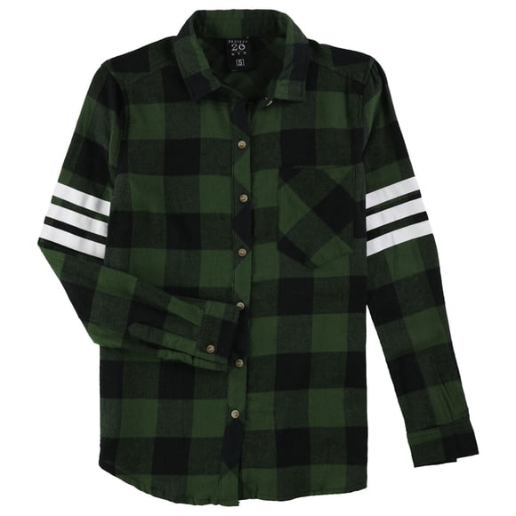 Camisa a Cuadros Project 28 Varsity de 3 Rayas para Mujer Verde Grande