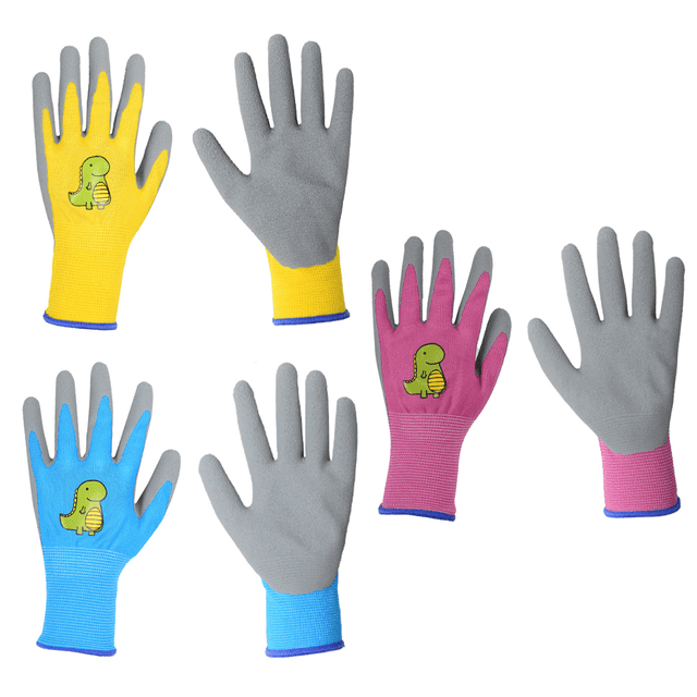 Par de guantes de jardinería para niños, guantes de trabajo de jardín recubiertos de caucho para niños, rosa, azul y amarillo Adepaton CPB-US-DYP713-4