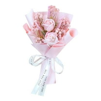 Valentine's Day Handmade Crochet Rose Flower Bouquet Artificial Knitted Rose Gift with Gypsophila Lavender and Ribbon Bow for Wife Mother Girlfriend for Wedding Valentines Mother's Day (Pink)