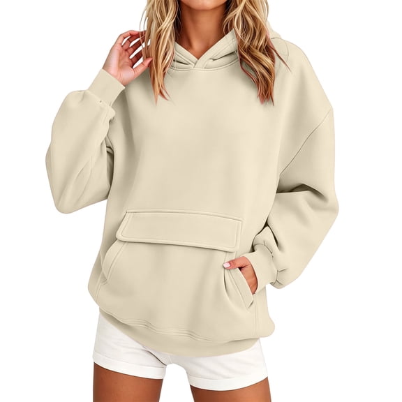 HomeDM Women's Sweatshirt with Pocket Solid Color Long Sleeve Hooded Casual Pullover Top for Fall Winter