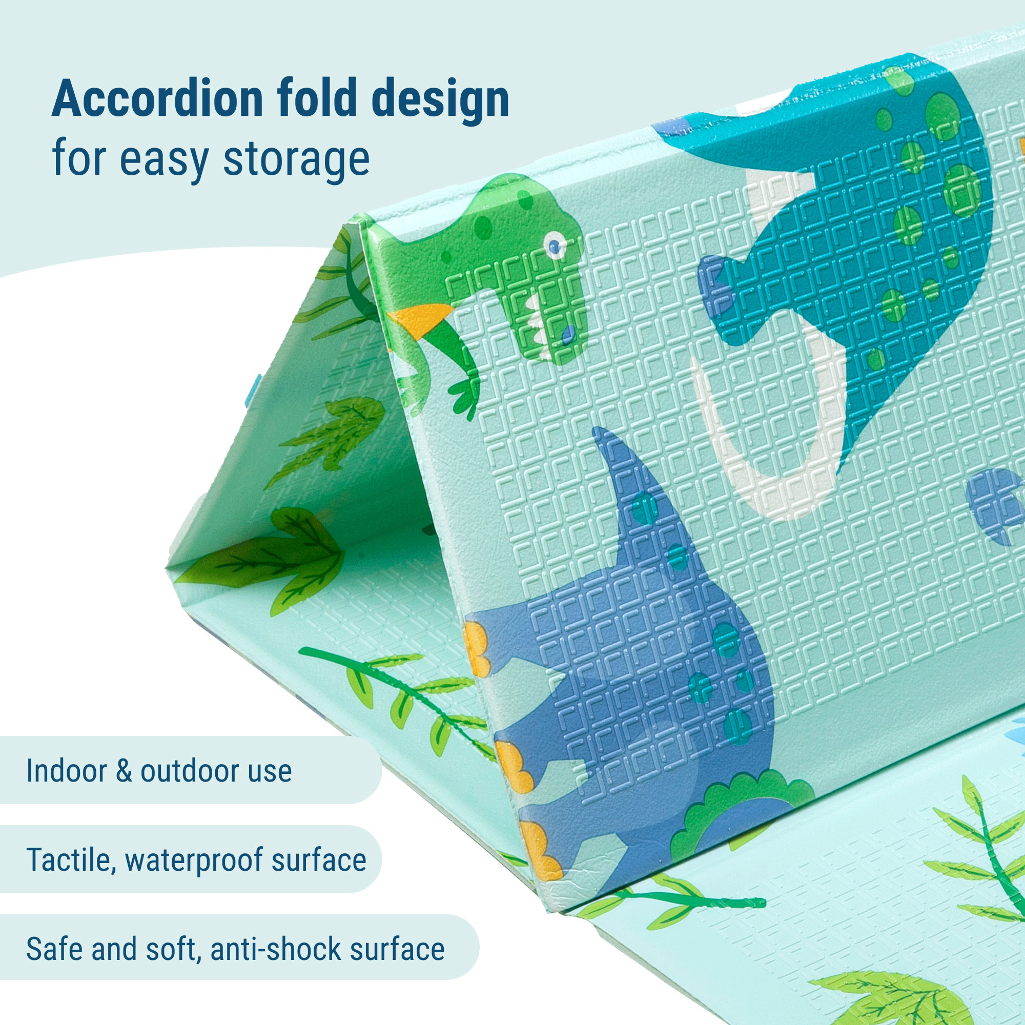 Wildkin Baby Play Mat - Large Folding Foam Play Mat for Infants, Babies, Toddlers, Waterproof, Double-sided (70" x 59") - Dinosaur Land