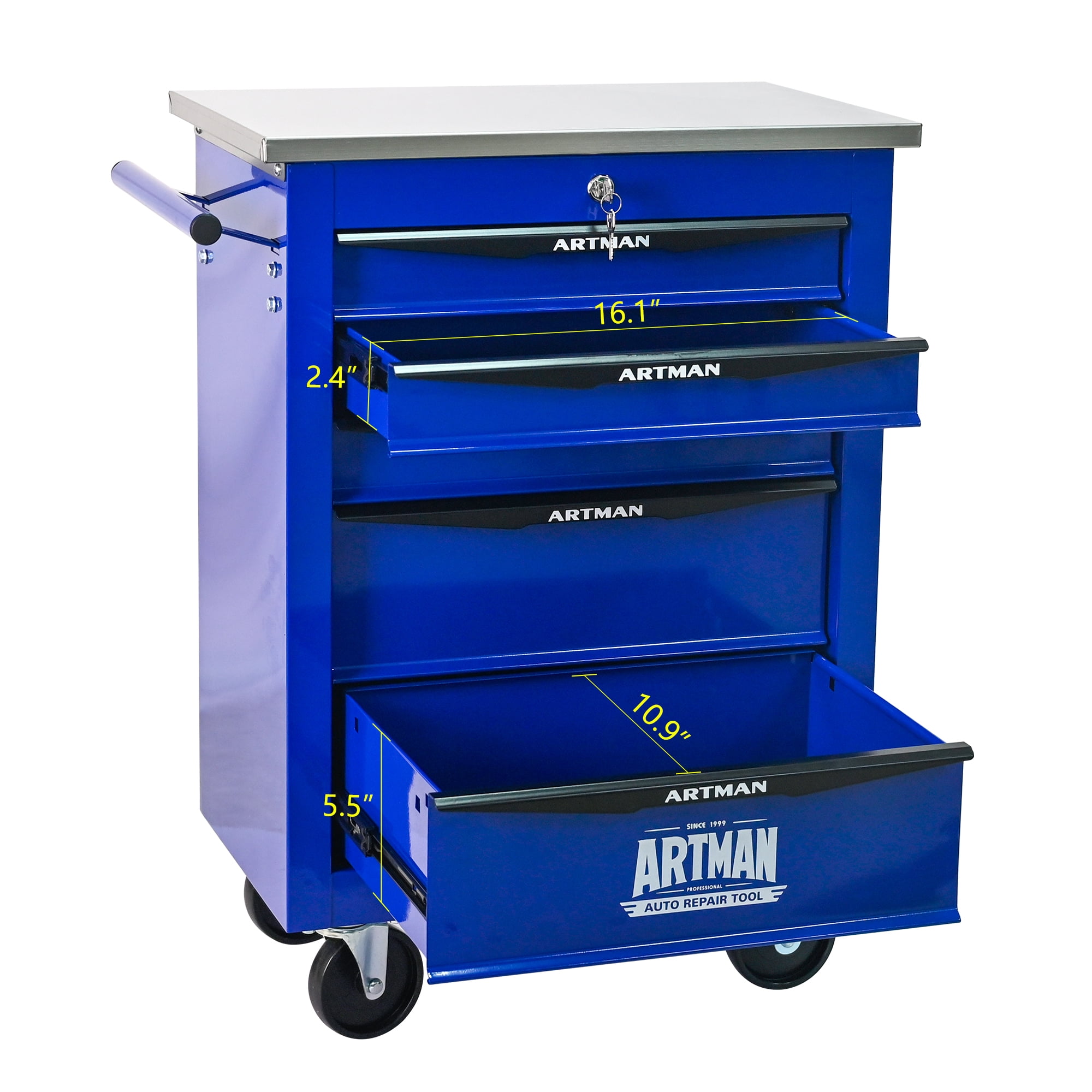 ARTMAN 5 Drawers Steel Storage Rolling Tool Chest Cabinet Cart with Wheels and Stainless Steel Roof