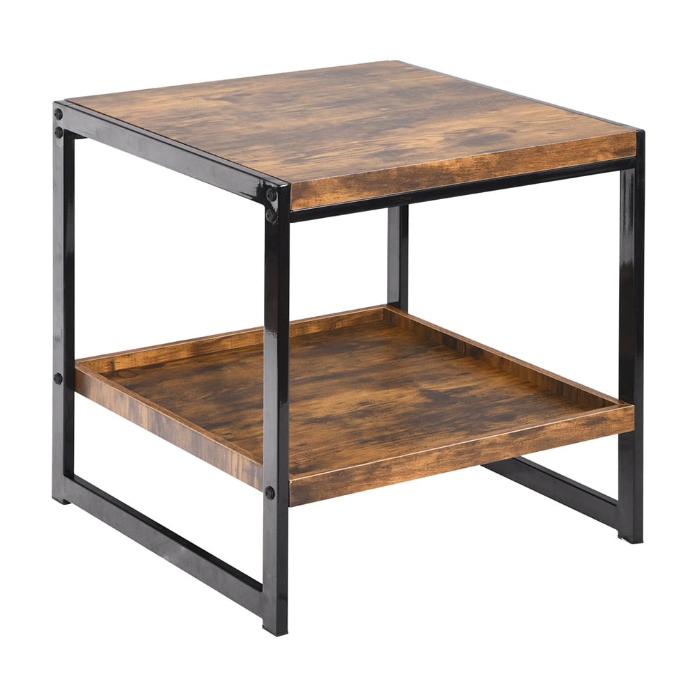 Kepooman 2-Tiers Bedside Table with Strong Metal Frame, Heavy Duty Load Nightst & High-Quality MDF Board, Rustic Brown