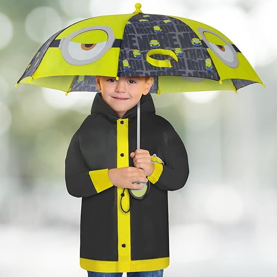 The Minions Kids Umbrella And Poncho Raincoat Set, Minions Rain Wear For Boys Ages 4-7