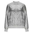 thumbnail image 5 of Stichou Bomber Jacket for Women Trendy Sparkly Coats for Nights Going Out Casual Spring Fall Outerwear Zip Up Gray XS, 5 of 7