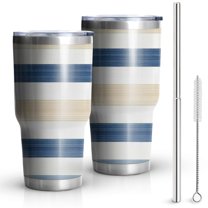 30oz Blue Tan and White Tumblers Stainless Steel Tumbler with Lid and Straw,Vacuum Insulated Double Wall Travel Tumbler Cups Mug with Cleaning Brush for Coffee,Tea