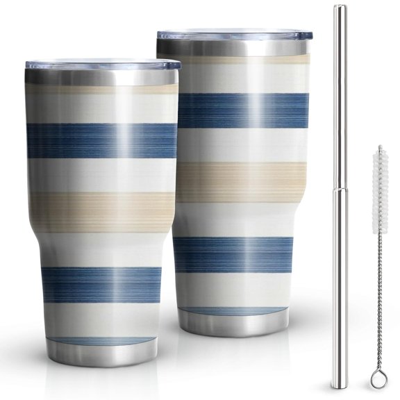30oz Blue Tan and White Tumblers Stainless Steel Tumbler with Lid and Straw,Vacuum Insulated Double Wall Travel Tumbler Cups Mug with Cleaning Brush for Coffee,Tea