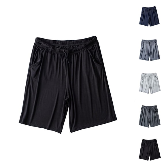 Mens Pajama Shorts Summer Lightweight Loose Fit Elastic Waist Wide Straight Leg Sleep Shorts with Pockets Sleepwear