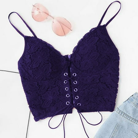 DondPO Tank Tops for Women Going Out Tops Women Sexy Clothes Sleeveless Bandage Bra Lace Crop Top Club Vintage Tank Tops Underwear Bra Vest Corset Tops for Women Sexy Outfit for Women Blue S