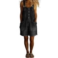 thumbnail image 3 of Tqcoqu Women's Y2K Denim Shortalls,Button Front Adjustable Straps Wide Leg Loose Jean Short Jumpsuits with Pockets,Black Women's S-XXXL, 3 of 7