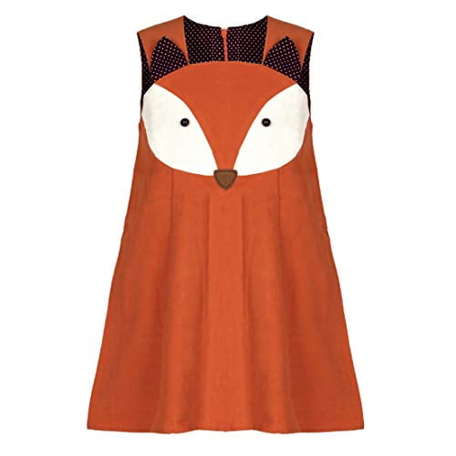 Sweet Girls Fox Dress Spring Fall Corduroy Ruffles Cartoon Cotton Dress Orange Straight 2T Walmart