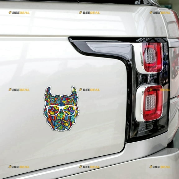 Pitbull Pit Bull Terrier Dog Car Magnet Ornament Face Hipster Magnetic Sticker Decal - 2 Pack Reflective 4" - for Truck Door Fridge Reusable Waterproof