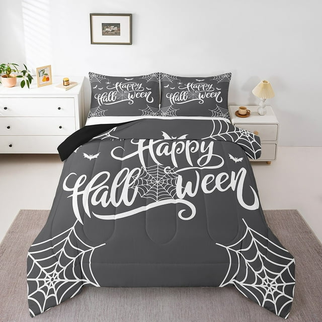 Erosebridal Ensembles de Literie Joyeuse Halloween Grand Lit Simple avec Douillette, Couette Araignée en Toile, Style Gothique Couettes et Duvets Réversibles, Décoration de Chambre en Microfibre, 2 Pcs