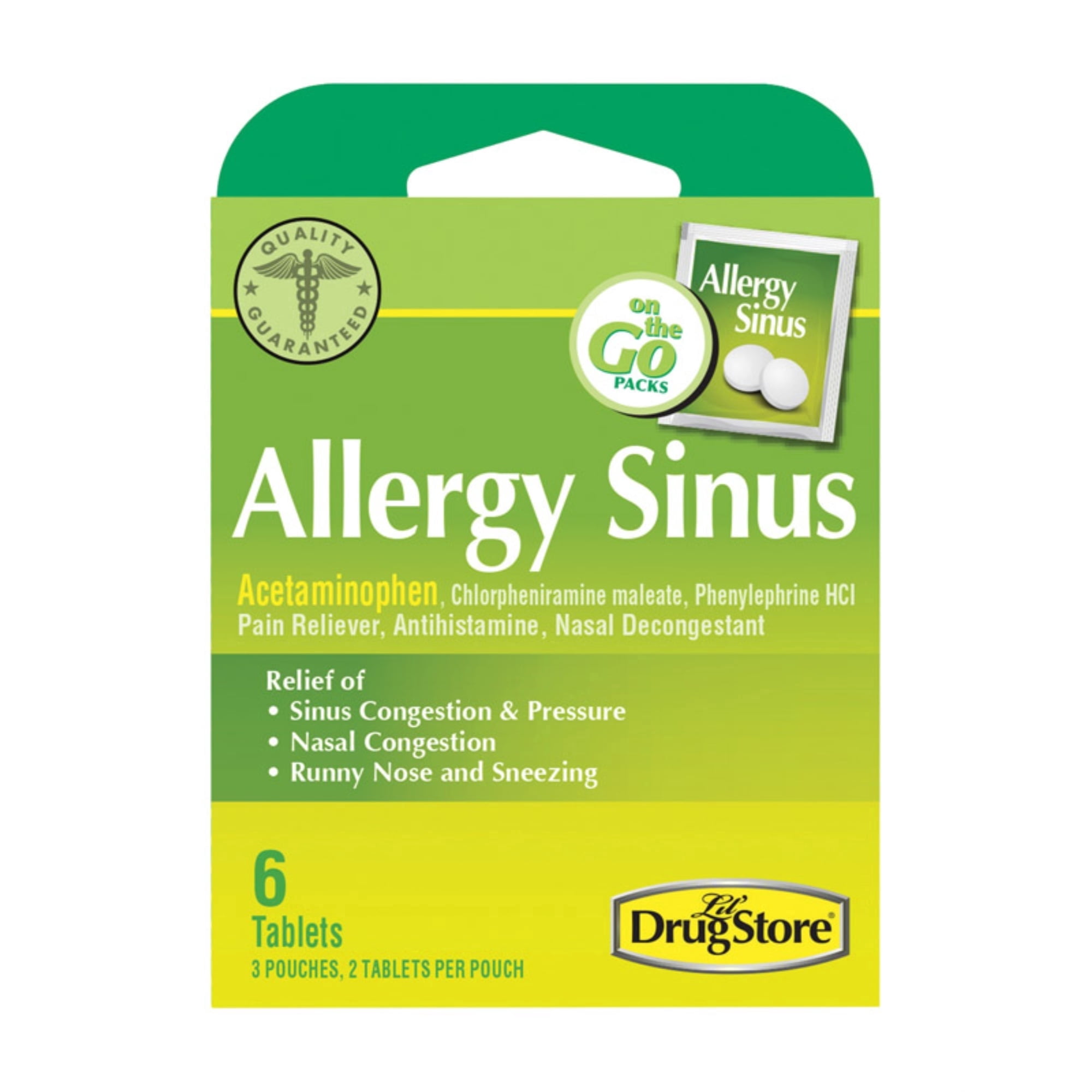 Allergy & Sinus Relief Tablets, Fast-Acting Formula, 6 Count (Pack of 1)
