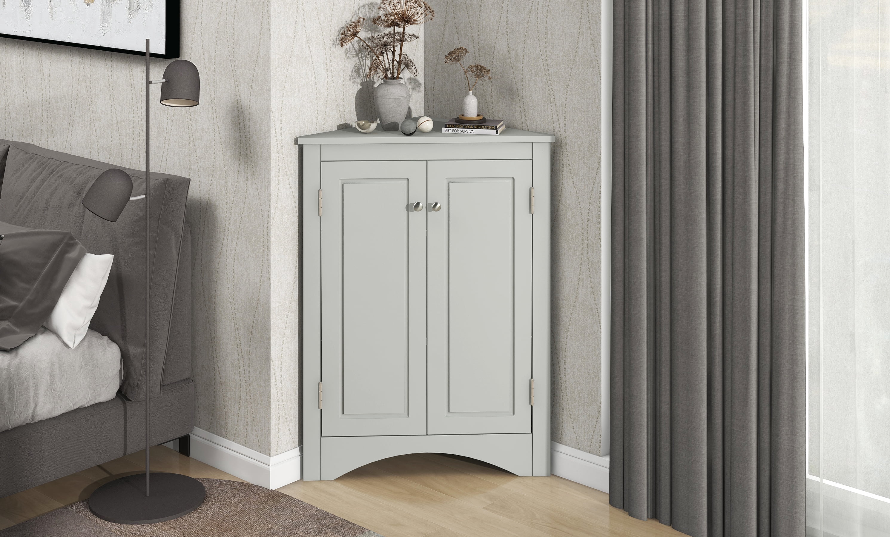 Euroco Triangle Bathroom Storage Cabinet with Adjustable Shelves, Freestanding Floor Cabinet for Home Kitchen