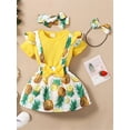thumbnail image 3 of Coduop Newborn Baby Girls Jumpsuit Short Sleeve Bodysuit and Fruit Suspender Skirt Outfit Set, 3 of 9