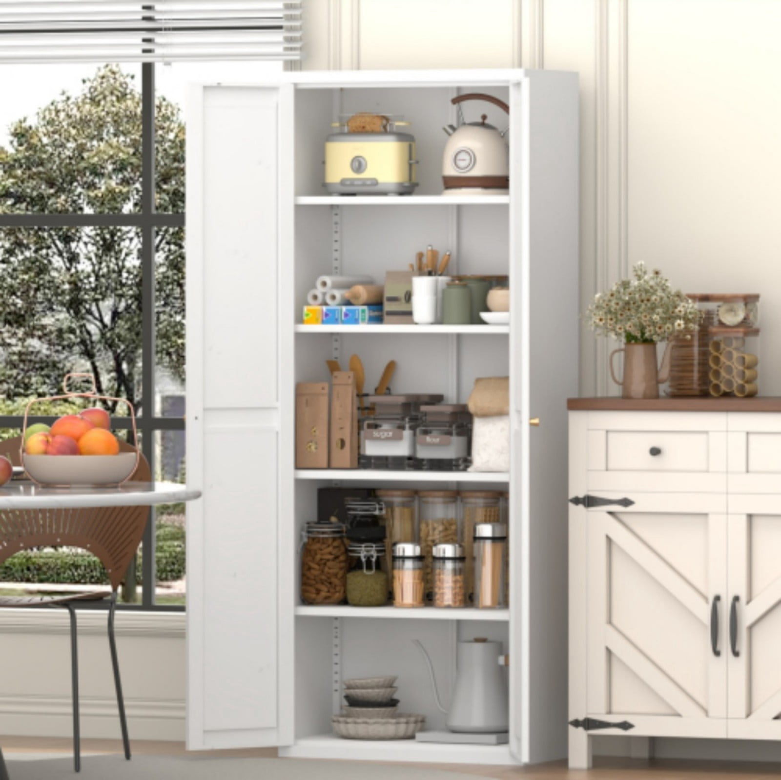 71" H Metal Storage Cabinet, 2-Door Steel Pantry Cabinet with Adjustable Shelves, Freestanding Kitchen Storage Cabinet for Living Room, Bedroom, Office, Black