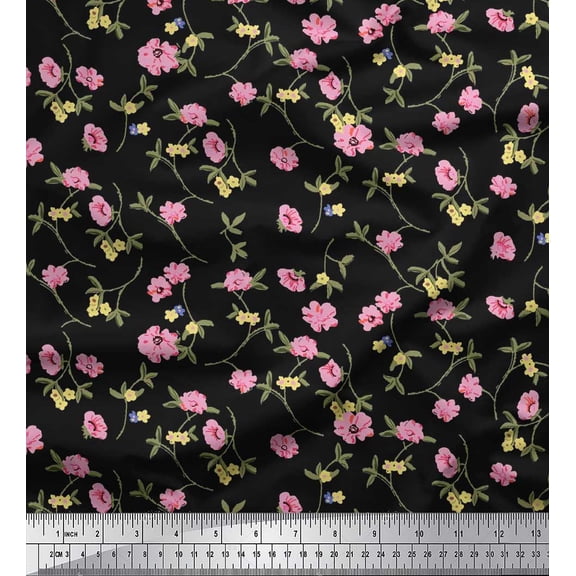 Soimoi Cotton Duck Fabric Leaves & Floral Artistic Printed Fabric 1 Yard 42 Inch Wide