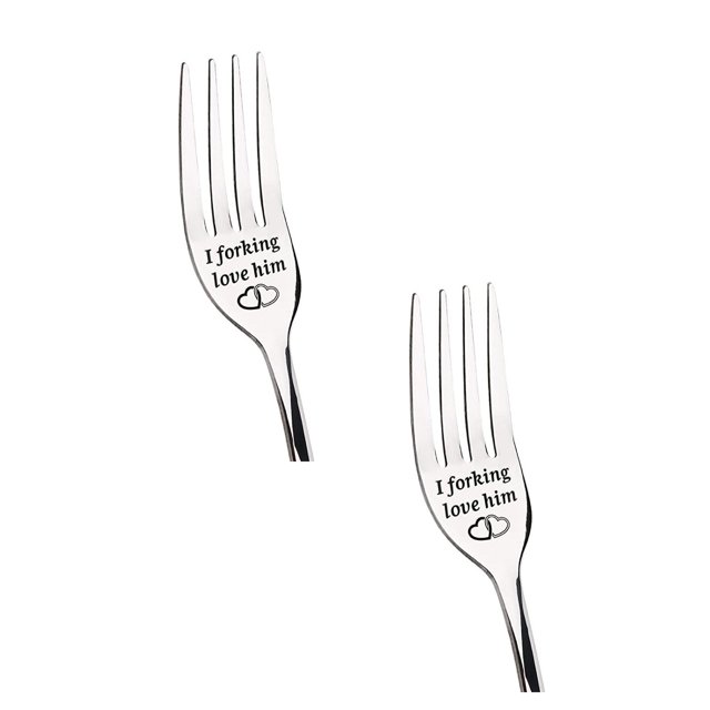 Oleegame 2PC Stainless Steel Cutlery Set Valentine Gift Tableware Engraved Fork Best Present For Husband Madam Family And Friends Tableware Printing Stainless Steel Fork