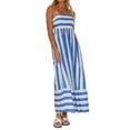 thumbnail image 2 of Robe Maxi à Rayures pour Femme, Dos Smocké, Bretelles Spaghetti, Découpes, Fluide, Évasée, Longue, Bleu, M, 2 of 8