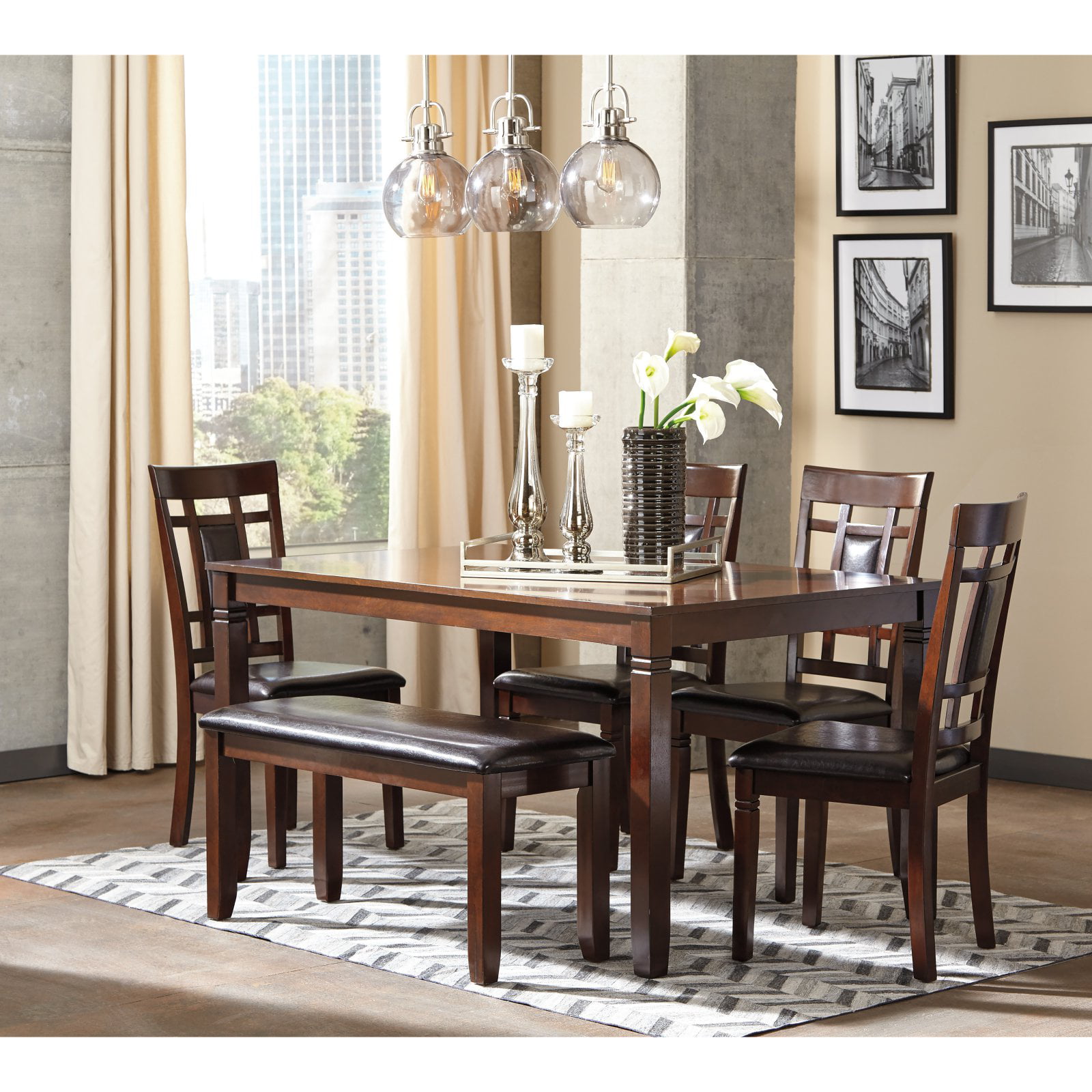 Ashley Bennox 6 Piece Dining Table Set, Bennox Dining Room Table And Chairs With Bench Set Of 6