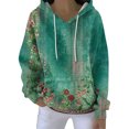 thumbnail image 2 of Women's Fall And Winter Printed Pullover Hooded Sweatshirt Long Sleeve Fashion Retro Floral Print Sweatshirt Drawstring Hoodie for Casual Outdoor Wear,Army Green,M, 2 of 6