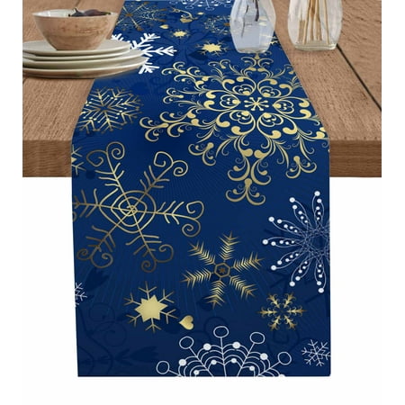 Table Runners 108 Inches Long Dress Scarves Blue Snowflake Christmas Farmhouse Coffee/Dining/Kitchen Table Runner for Living Room Xmas Snowflake 13x108 Inch
