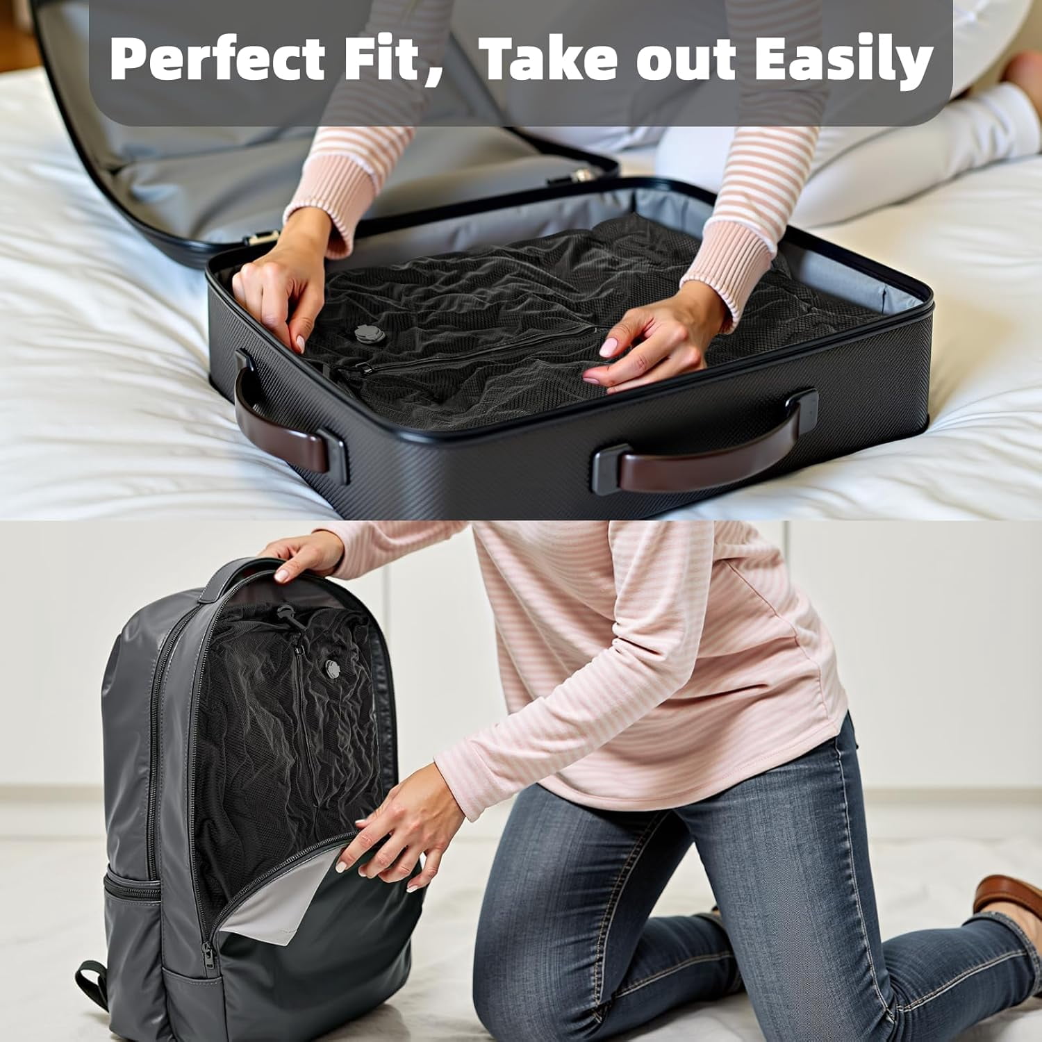 Vacuum Travel Bags with Pump, Reusable Vacuum Storage Bags for Travel, Waterproof Backpack Vacuum Luggage, Vacuum Seal bags for Clothes, Suitcase, Backpack, Carry (2Pcs+Pump)