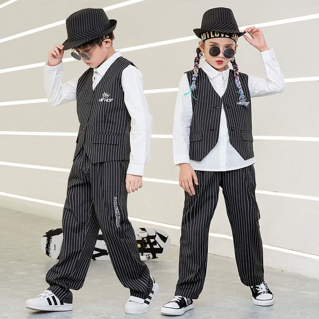 Traje de chaleco para niños, traje de baile callejero, disfraz de hip hop para niños, disfraz de baile de jazz para niñas