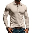 thumbnail image 2 of WTOBBY Men's Casual Long Sleeve Polo Shirt with Loose Lapel Collar, Ribbed Texture, and Relaxed Fit for Everyday Comfort Wear Breathable Top ,Khaki 2XL, 2 of 8