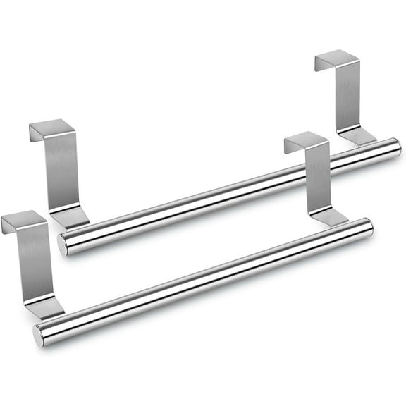 Over The Door Towel Rack, Kitchen Towel Holder Over Cabinet Door Towel Bar Stainless Steel for Cupboard for Kitchen Dish Towel Holder Hanger, 2 Pack (Silver, 9 Inch)