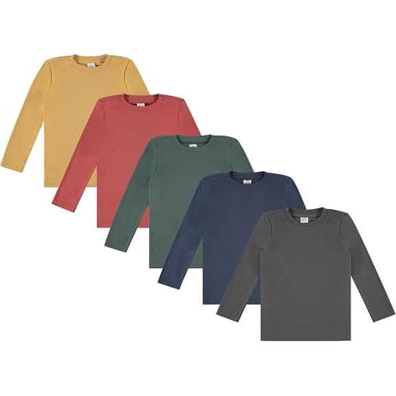 Cudlie 5-Pack Toddler Boys’ Solid Long Sleeve Tees– Five Timeless Cotton Blend Crewnecks in Rich, Modern Colors. Sizes 2T–4T