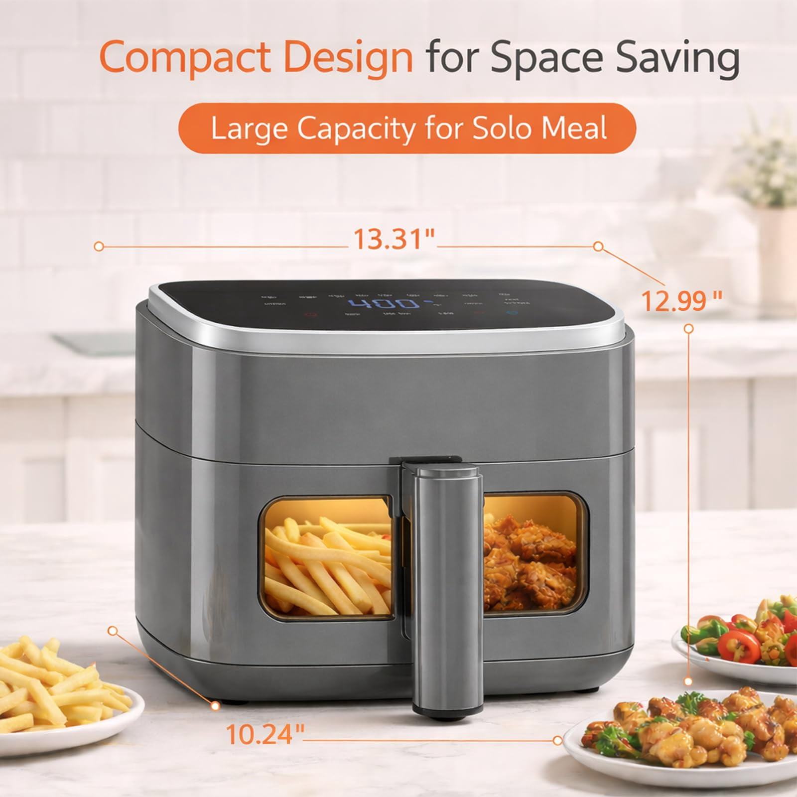 Plum Chef Air Fryer 4 Qt, 8-in-1 Digital Air Fryer with Visible Window, Nonstick Dishwasher-Safe Basket, 60-Min Timer, 1500W, Grey – Perfect for Fries, Wings & Baking