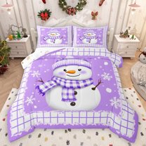 Feelyou Cartoon Christmas Snowman Queen Comforter Set, Happy New Year Bedding Sets, Dreamy Xmas Snowflake Reversible Bedding Comforter Set, Ultra Soft Bedroom Decor, 3-Piece