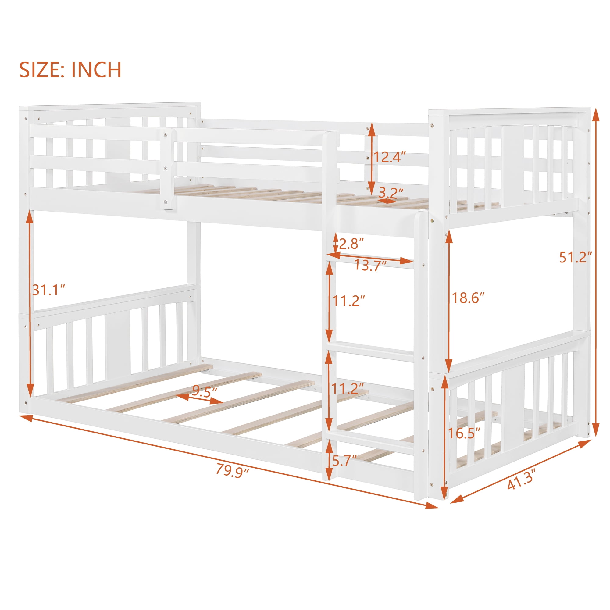 Aukfa Heavy Duty Twin over Twin Bunk Bed, Convertible Into Two Beds for Kids Teens, White