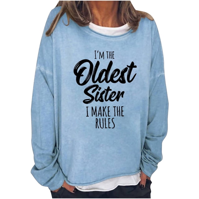 Sudadera de gran tamaño con estampado de letras y texto divertido para mujer, cuello redondo, manga larga, suelta, blusa individual Fridja hkj2112