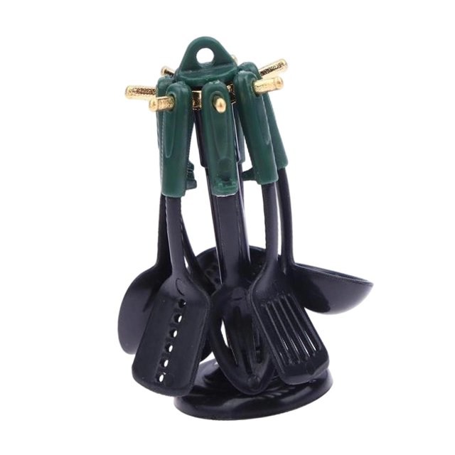 Juego de utensilios de cocina para casa de muñecas (7 piezas) Verde negro