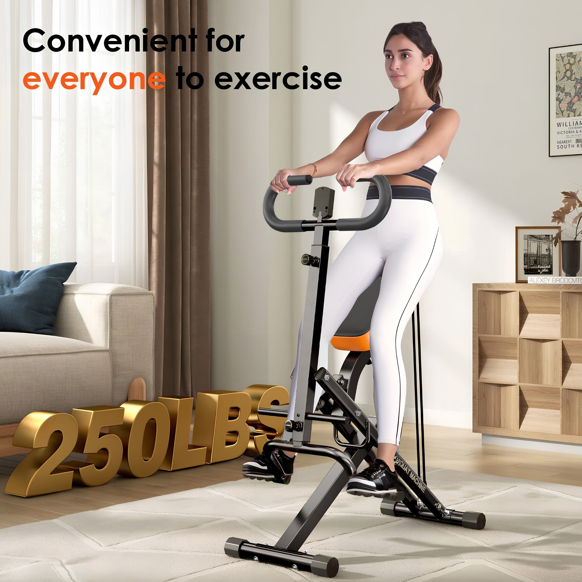 SogesPower Squat Machine Rowing Machines for Home, Foldable Fitness Rowing Machine Row, Ride Squat Machine with Adjustable 2 Resistance Bands for Workout Exercise, 330 lbs Weight Capacity, Black