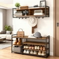 thumbnail image 4 of LEDREM Hall Tree with Shoe Bench, 12-Hook Coat Rack & 4-Tier Shoe Storage, Multifunctional Entryway Organizer, Rustic Brown, 4 of 6