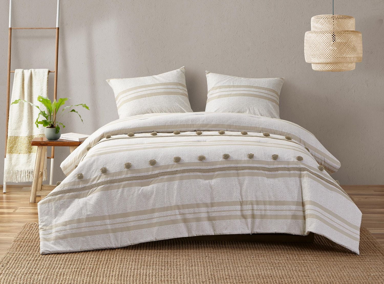 Beco Home Pom Pom Stripe 3 Piece Reversible Comforter Set