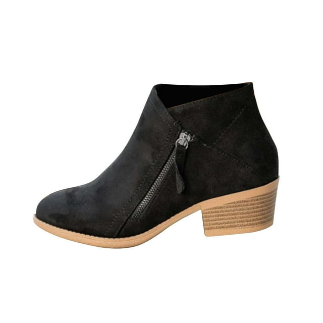 Pisexur Bottines à Talon Épais à Bout Rond pour Femmes, Mode, Courtes, Sandales à Talon Gogo Vintage, Talon Bloc Bas Mi-Haut, Bottines à Fermeture Éclair Latérale, Chaussures