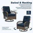 thumbnail image 6 of MELLCOM 3 Pieces Patio Furniture Set, Outdoor Swivel Rocker Patio Chairs, Wicker Patio Bistro Set with Rocking Chair, Thickened Cushions and Glass Coffee Table for Backyard, Garden, Navy Blue, 6 of 9