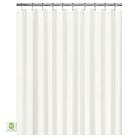 White Shower Curtain Mildew Resistant - 72x72 Bath Curtains Liner for Bathroom Waterproof Odorless Fabric Eco Friendly Anti Bacterial Heavy Duty Rustproof Metal Grommets For Easy Hanging on