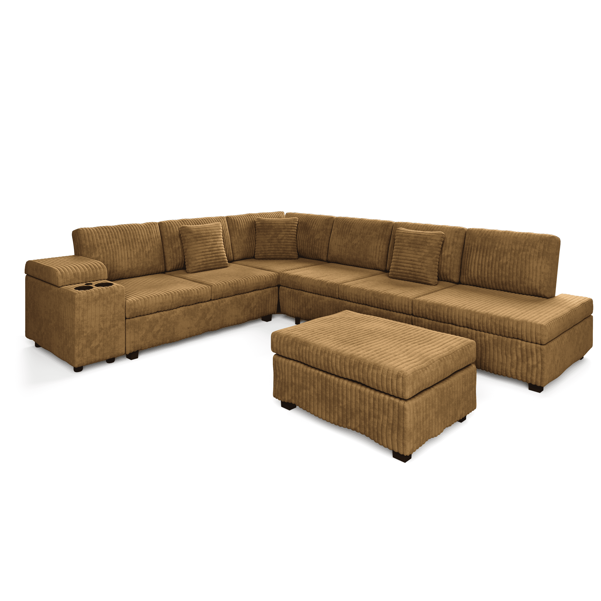 110.2" L-Shaped Sectional Sofa with Removable Ottoman, Covertible Sleeper Sofa with Hidden Armrest Storage, USB Ports & Cup Holders, Plush Corduroy Convertible Couch for Living Room, Apartment