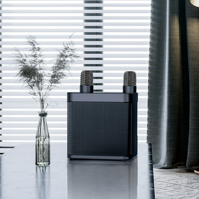 Pompotops Haut-Parleurs Bluetooth Portables TWS, Machine de Karaoké Audio pour la Maison avec 2 Microphones TWS, Ensemble de Haut-Parleurs Microphone Portable 3000mAh, Système PA Rechargeable Bluetooth 5.0 pour Scène avec Caisson de Basses