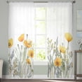 thumbnail image 3 of Yellow Spring Floral Semi Sheer Curtains 72 Inch Length 2 Panels Set, Watercolor Summer Botanical Sheer Kitchen Curtain Privacy Voile Window Curtain for Living Room Bedroom Rod Pocket Drapes, 3 of 7
