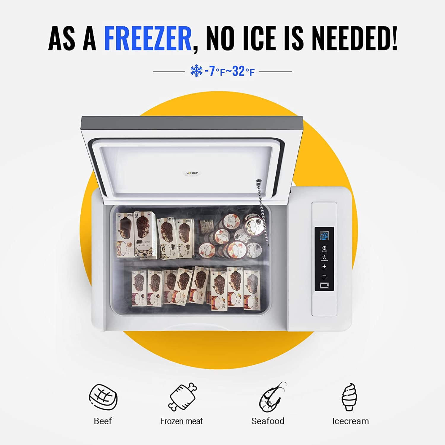BougeRV Portable Car Refrigerator 23 Qt, 12 Volt Refrigerator Portable Freezer Compressor Cooler with -7℉~50℉ Cooling Range, 12/24V DC 110~240V AC for RV Truck Vehicle Boat Outdoor Use Gray