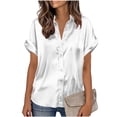 thumbnail image 5 of Fwqbns Womens Short Sleeve Button Down Shirt Casual Solid V Neck Collared Blouse Shirt Summer Fashion Stain Business Work Vacation Tops, 5 of 7